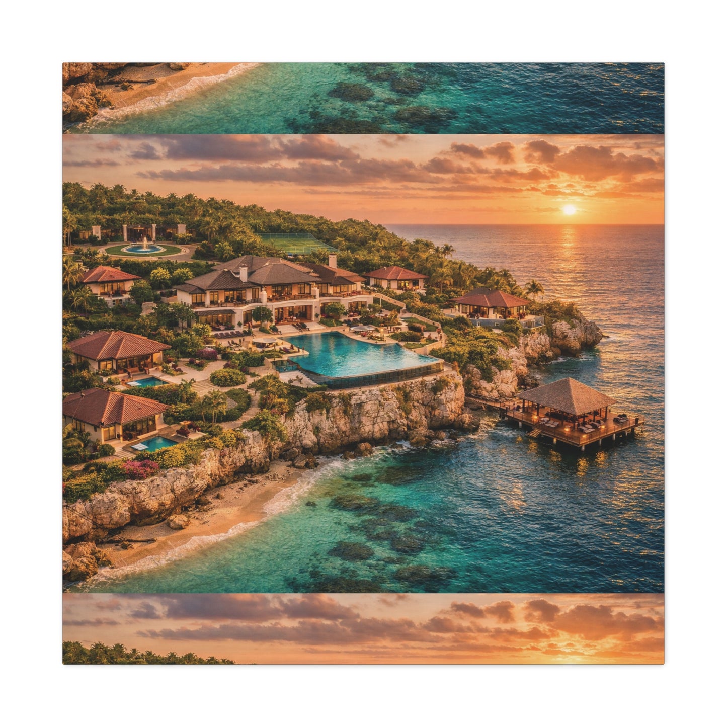 Tropical Sunset Canvas Wall Art — Coastal Resort Landscape Matte Stretched Print