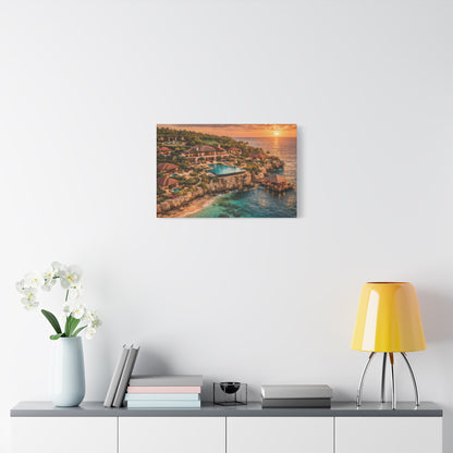 Tropical Sunset Canvas Wall Art — Coastal Resort Landscape Matte Stretched Print
