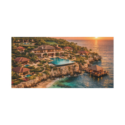 Tropical Sunset Canvas Wall Art — Coastal Resort Landscape Matte Stretched Print