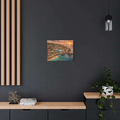 Tropical Sunset Canvas Wall Art — Coastal Resort Landscape Matte Stretched Print