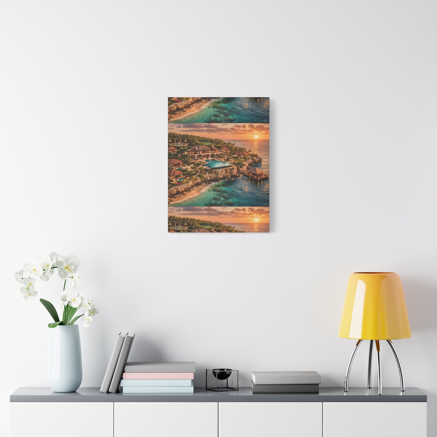 Tropical Sunset Canvas Wall Art — Coastal Resort Landscape Matte Stretched Print