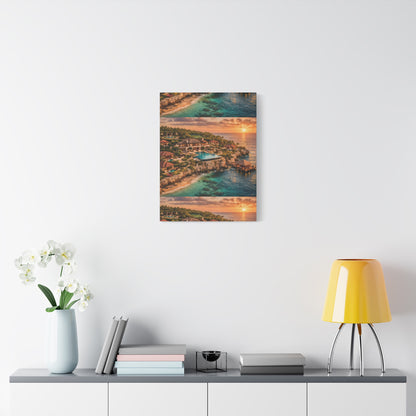 Tropical Sunset Canvas Wall Art — Coastal Resort Landscape Matte Stretched Print
