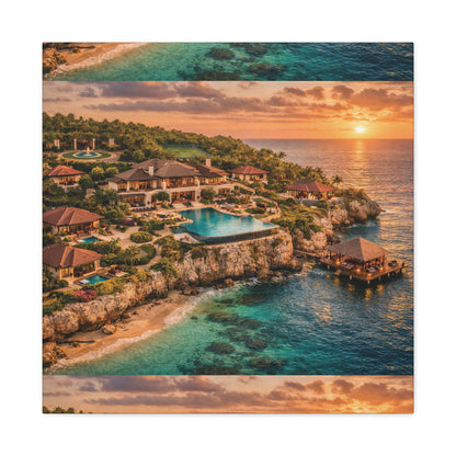 Tropical Sunset Canvas Wall Art — Coastal Resort Landscape Matte Stretched Print