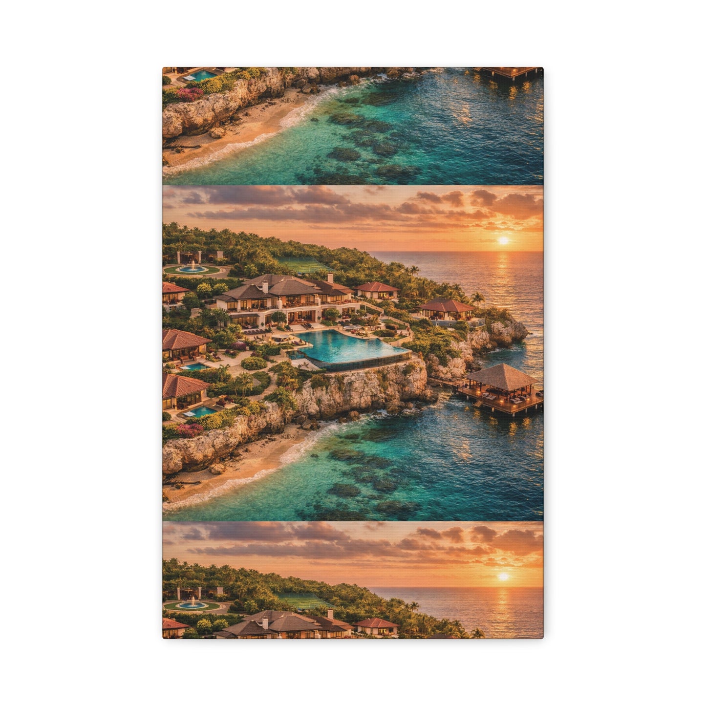 Tropical Sunset Canvas Wall Art — Coastal Resort Landscape Matte Stretched Print