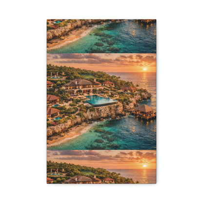 Tropical Sunset Canvas Wall Art — Coastal Resort Landscape Matte Stretched Print
