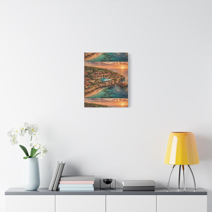 Tropical Sunset Canvas Wall Art — Coastal Resort Landscape Matte Stretched Print