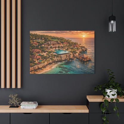 Tropical Sunset Canvas Wall Art — Coastal Resort Landscape Matte Stretched Print