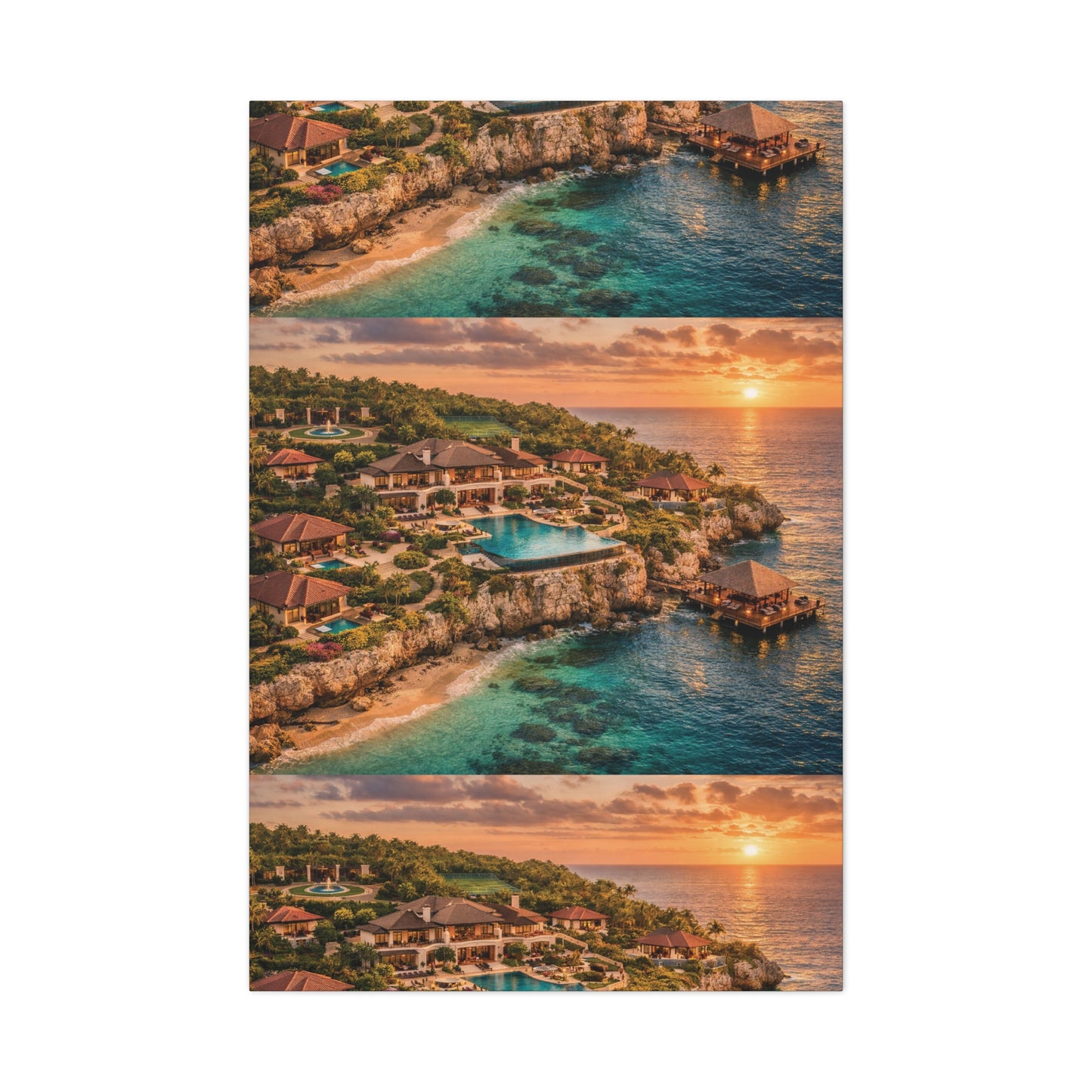 Tropical Sunset Canvas Wall Art — Coastal Resort Landscape Matte Stretched Print