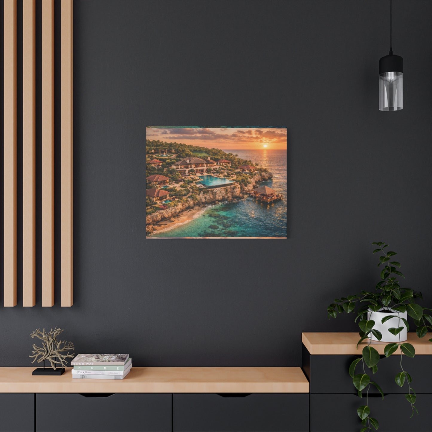 Tropical Sunset Canvas Wall Art — Coastal Resort Landscape Matte Stretched Print