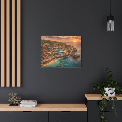 Tropical Sunset Canvas Wall Art — Coastal Resort Landscape Matte Stretched Print