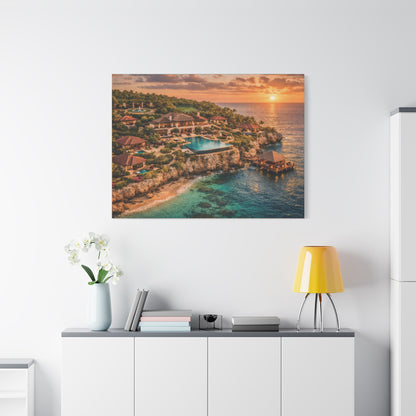 Tropical Sunset Canvas Wall Art — Coastal Resort Landscape Matte Stretched Print