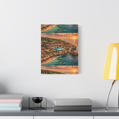 Tropical Sunset Canvas Wall Art — Coastal Resort Landscape Matte Stretched Print