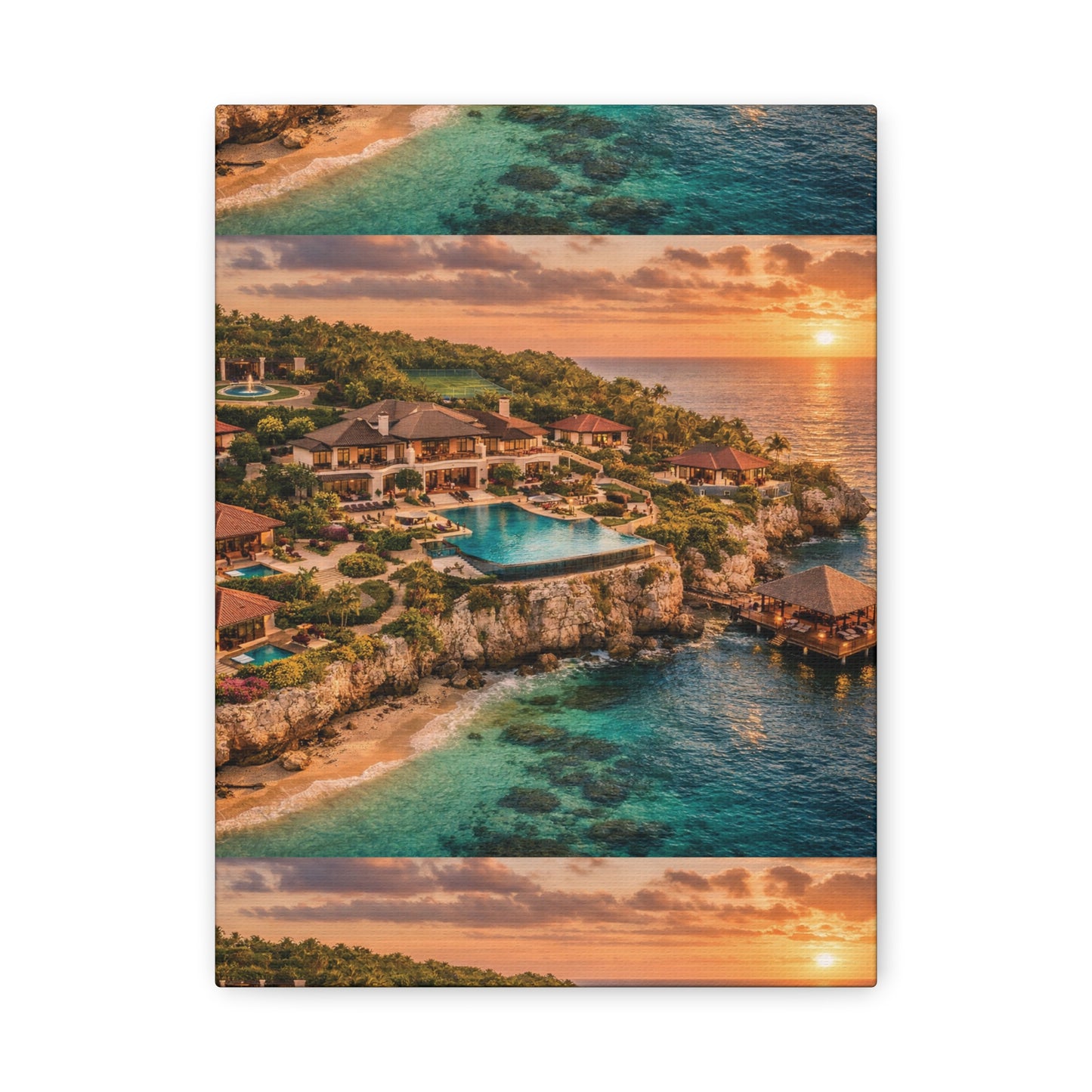 Tropical Sunset Canvas Wall Art — Coastal Resort Landscape Matte Stretched Print