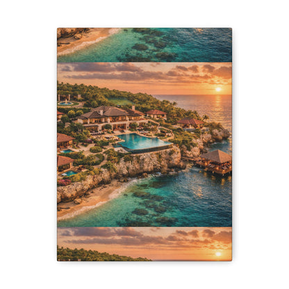 Tropical Sunset Canvas Wall Art — Coastal Resort Landscape Matte Stretched Print