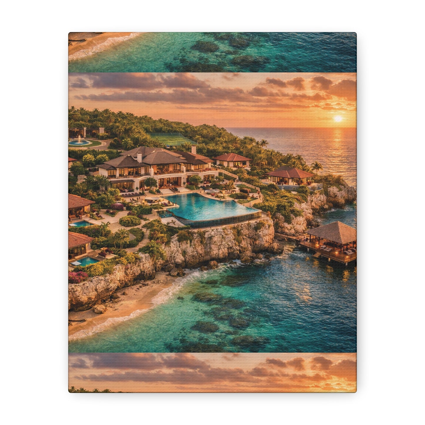 Tropical Sunset Canvas Wall Art — Coastal Resort Landscape Matte Stretched Print