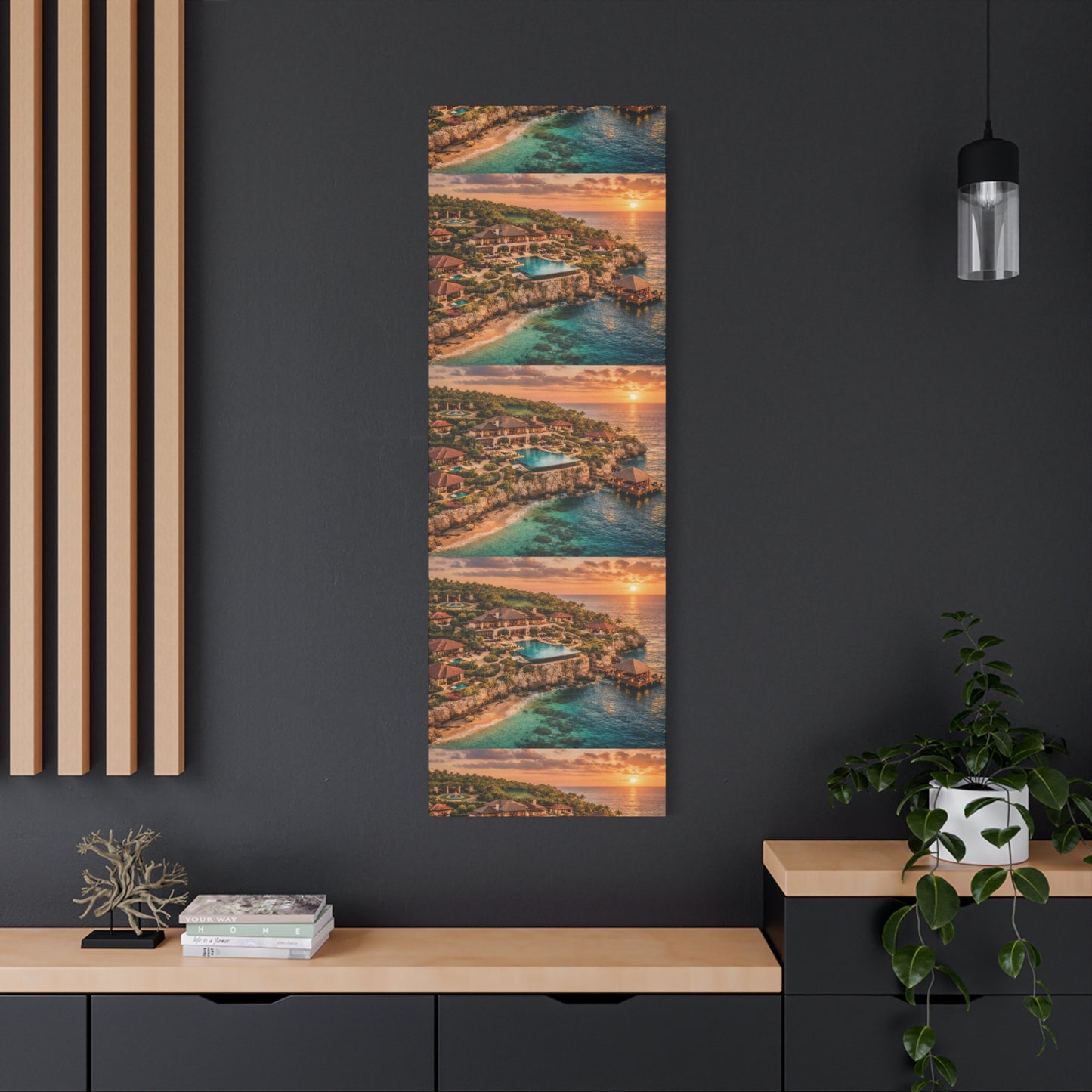 Tropical Sunset Canvas Wall Art — Coastal Resort Landscape Matte Stretched Print