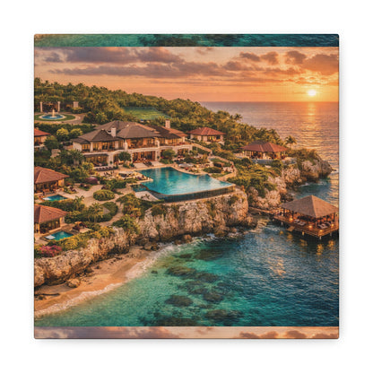 Tropical Sunset Canvas Wall Art — Coastal Resort Landscape Matte Stretched Print