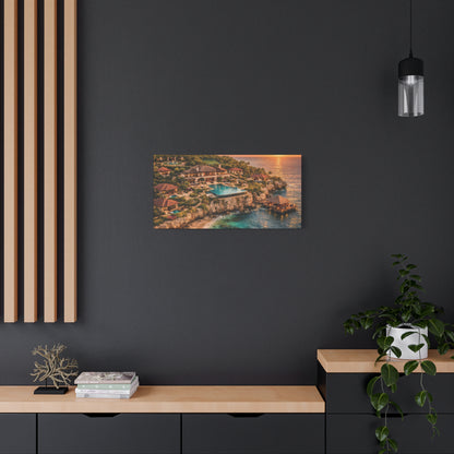 Tropical Sunset Canvas Wall Art — Coastal Resort Landscape Matte Stretched Print