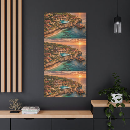 Tropical Sunset Canvas Wall Art — Coastal Resort Landscape Matte Stretched Print