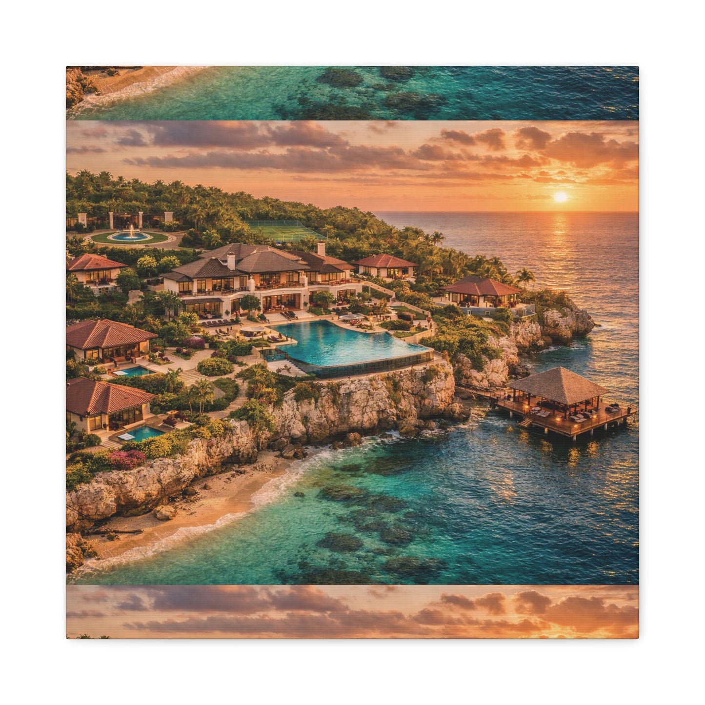 Tropical Sunset Canvas Wall Art — Coastal Resort Landscape Matte Stretched Print