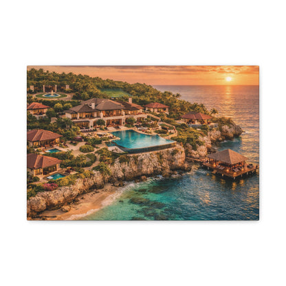 Tropical Sunset Canvas Wall Art — Coastal Resort Landscape Matte Stretched Print