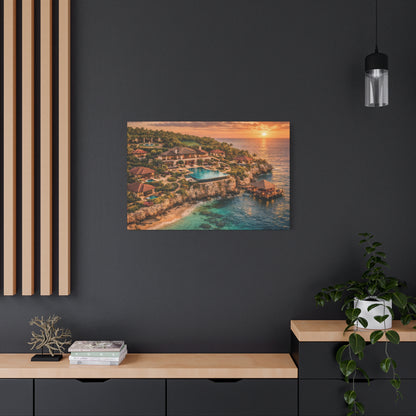 Tropical Sunset Canvas Wall Art — Coastal Resort Landscape Matte Stretched Print