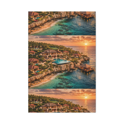 Tropical Sunset Canvas Wall Art — Coastal Resort Landscape Matte Stretched Print