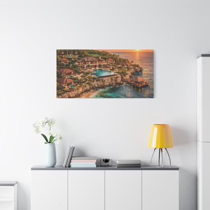 Tropical Sunset Canvas Wall Art — Coastal Resort Landscape Matte Stretched Print