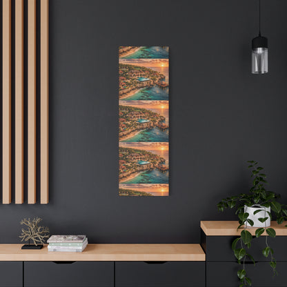 Tropical Sunset Canvas Wall Art — Coastal Resort Landscape Matte Stretched Print