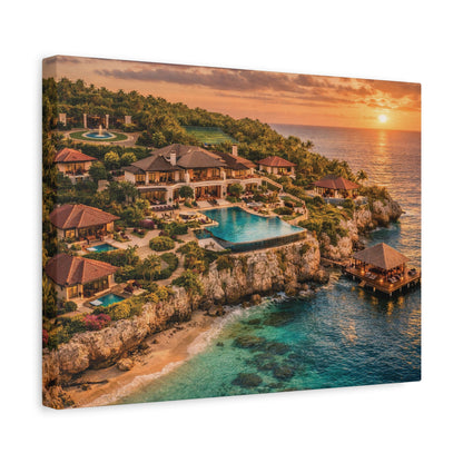 Tropical Sunset Canvas Wall Art — Coastal Resort Landscape Matte Stretched Print