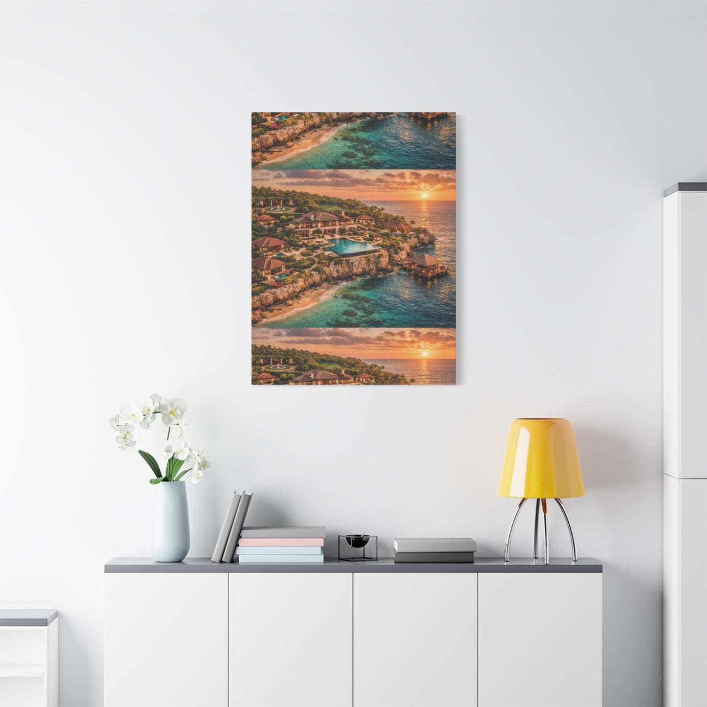 Tropical Sunset Canvas Wall Art — Coastal Resort Landscape Matte Stretched Print