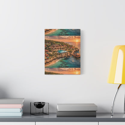 Tropical Sunset Canvas Wall Art — Coastal Resort Landscape Matte Stretched Print