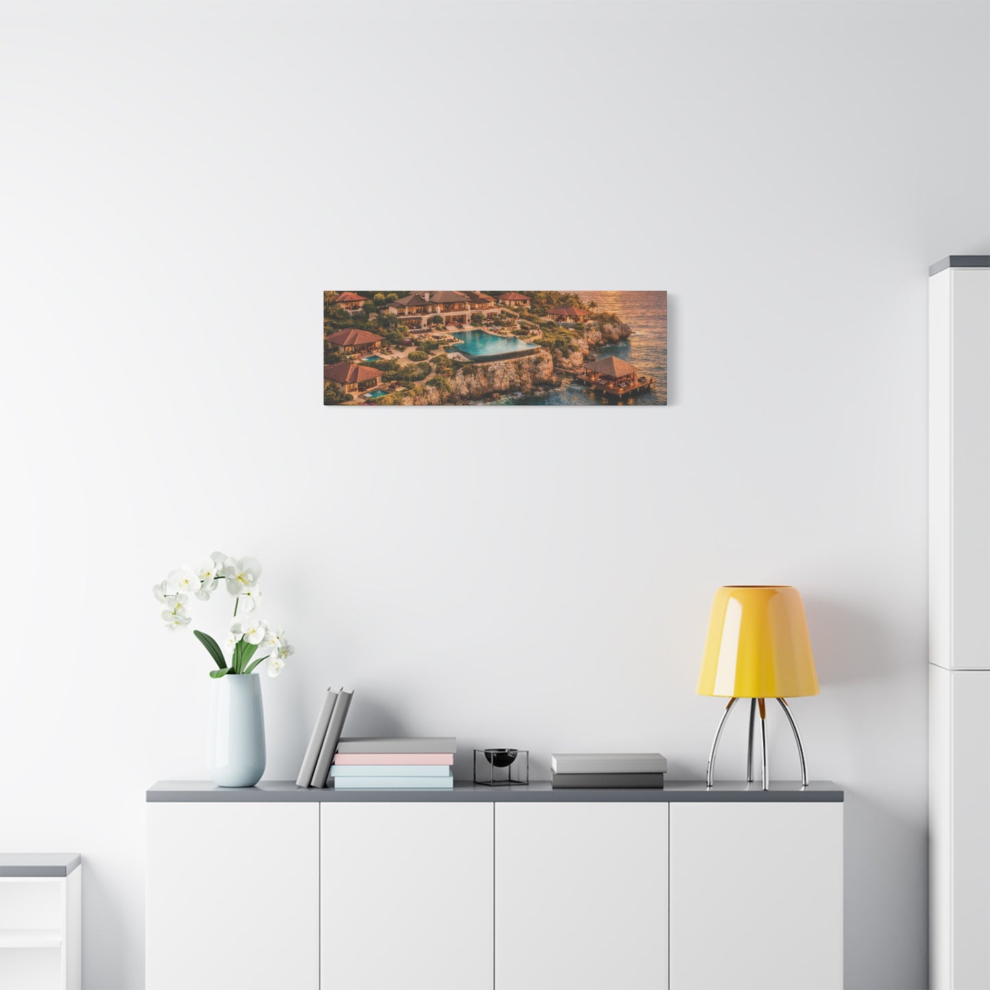 Tropical Sunset Canvas Wall Art — Coastal Resort Landscape Matte Stretched Print