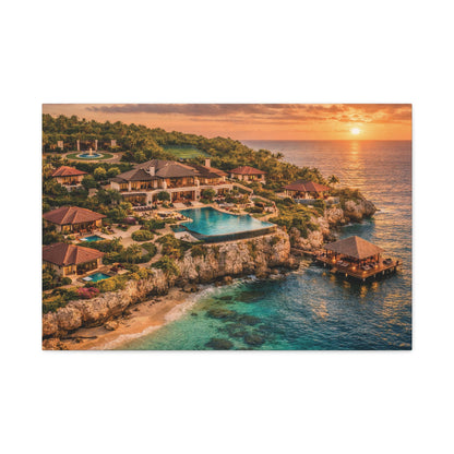 Tropical Sunset Canvas Wall Art — Coastal Resort Landscape Matte Stretched Print