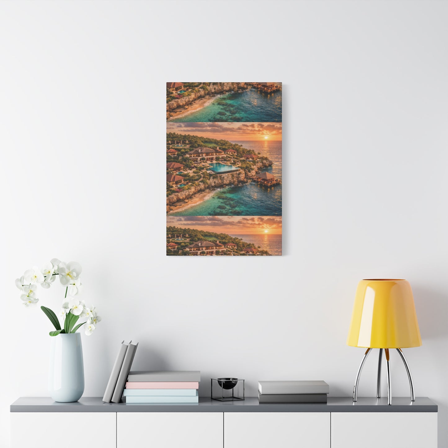 Tropical Sunset Canvas Wall Art — Coastal Resort Landscape Matte Stretched Print