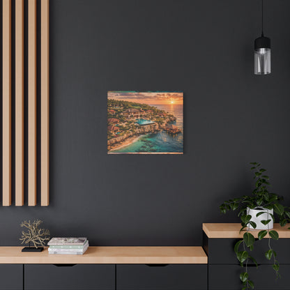 Tropical Sunset Canvas Wall Art — Coastal Resort Landscape Matte Stretched Print