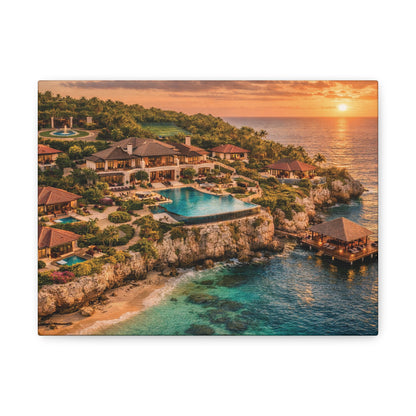 Tropical Sunset Canvas Wall Art — Coastal Resort Landscape Matte Stretched Print