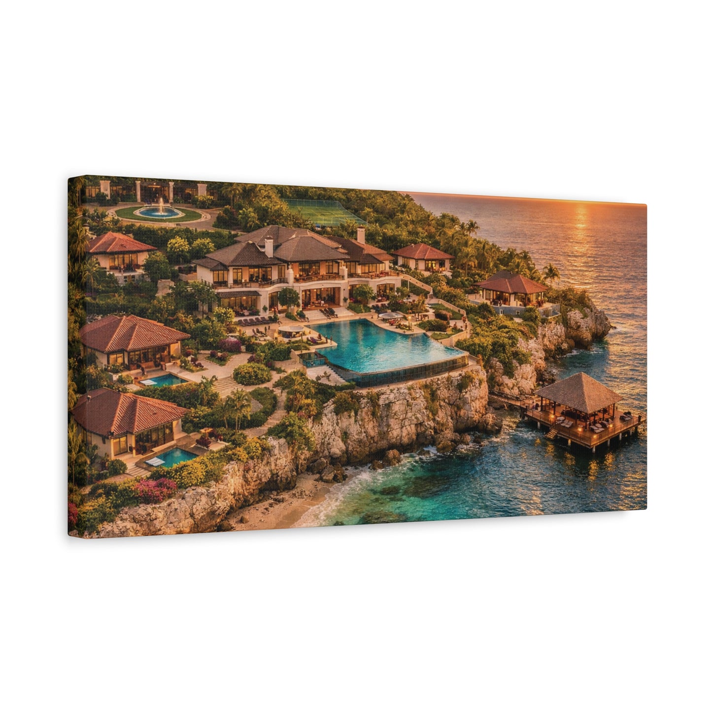 Tropical Sunset Canvas Wall Art — Coastal Resort Landscape Matte Stretched Print