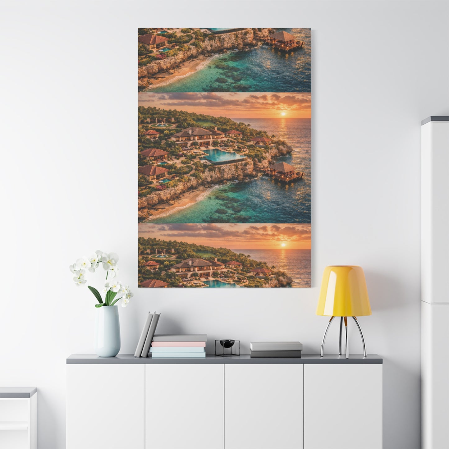 Tropical Sunset Canvas Wall Art — Coastal Resort Landscape Matte Stretched Print