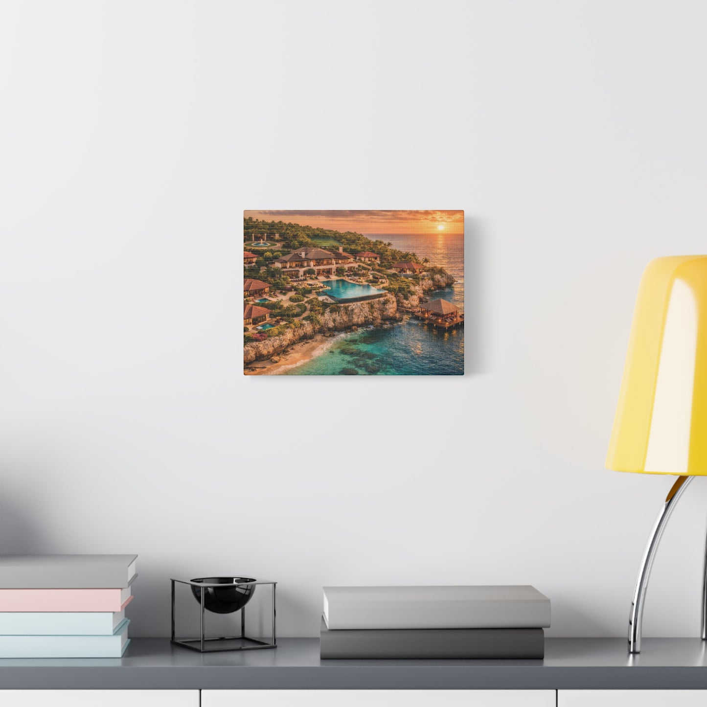 Tropical Sunset Canvas Wall Art — Coastal Resort Landscape Matte Stretched Print