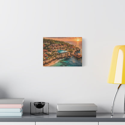 Tropical Sunset Canvas Wall Art — Coastal Resort Landscape Matte Stretched Print