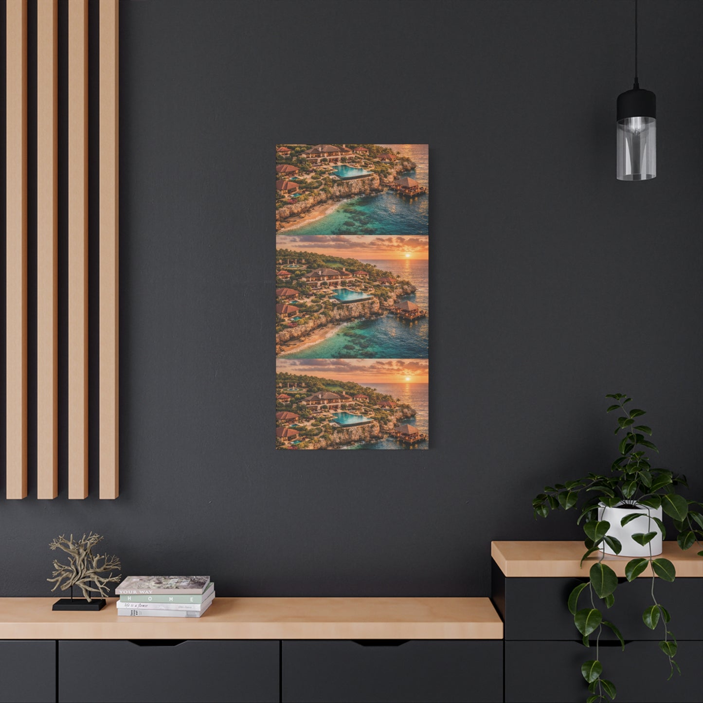 Tropical Sunset Canvas Wall Art — Coastal Resort Landscape Matte Stretched Print