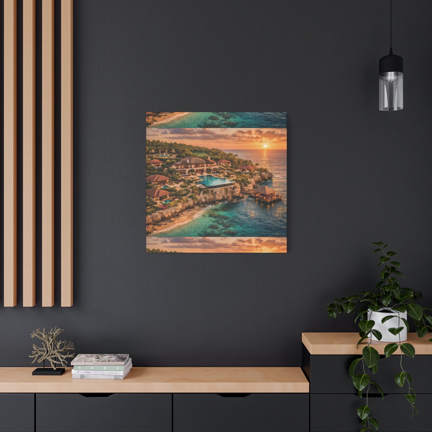 Tropical Sunset Canvas Wall Art — Coastal Resort Landscape Matte Stretched Print