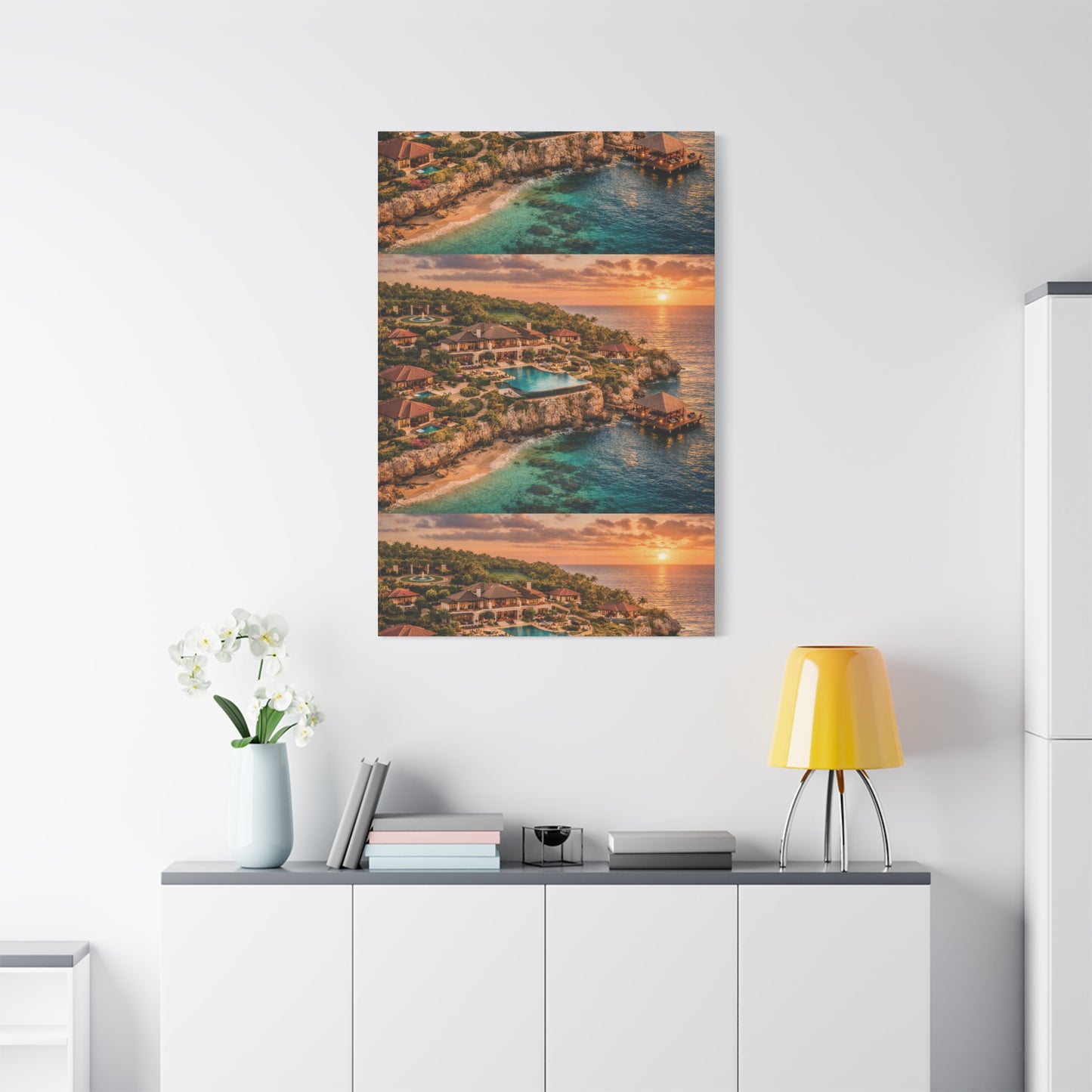 Tropical Sunset Canvas Wall Art — Coastal Resort Landscape Matte Stretched Print