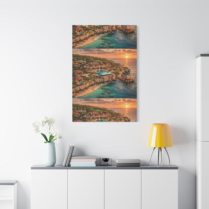 Tropical Sunset Canvas Wall Art — Coastal Resort Landscape Matte Stretched Print