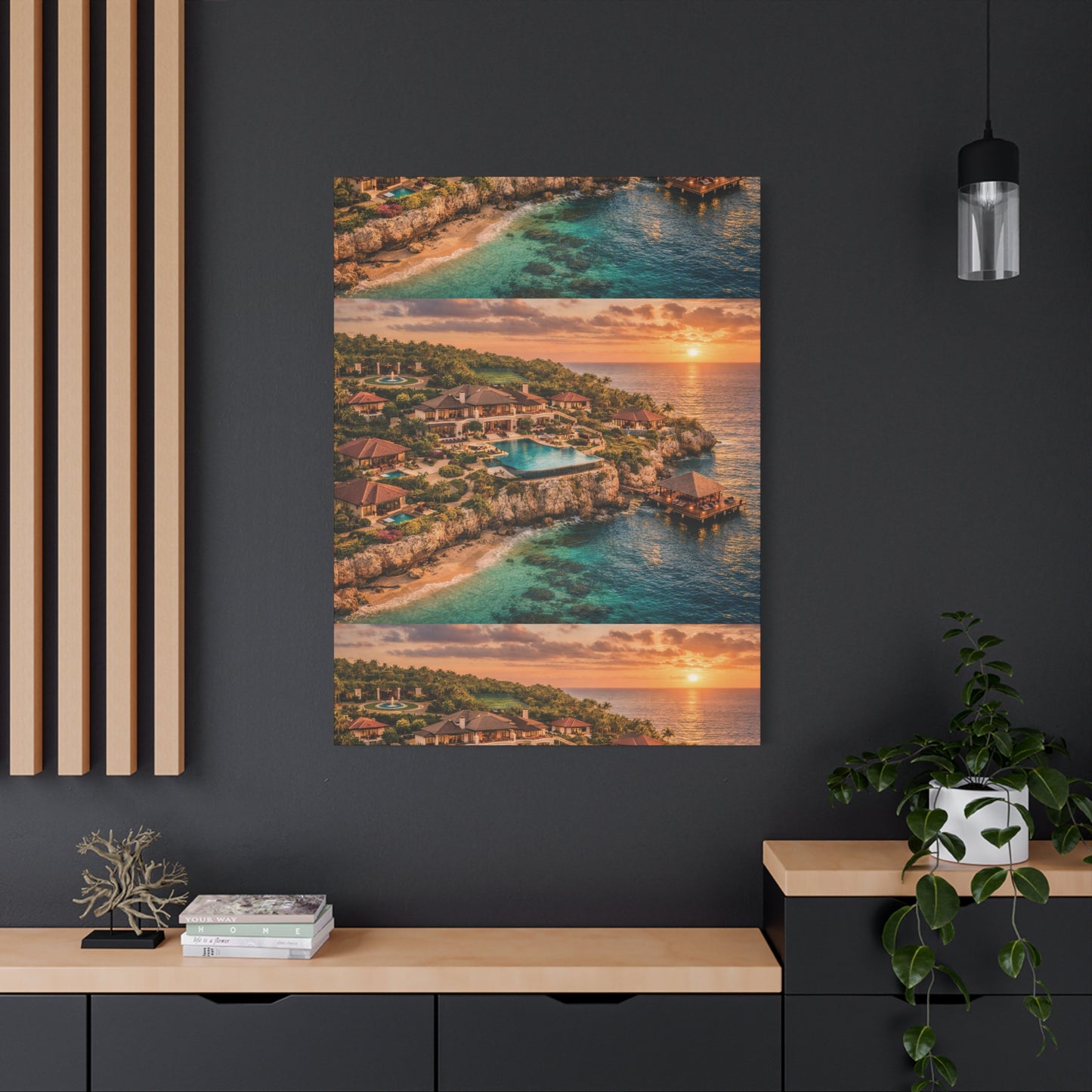 Tropical Sunset Canvas Wall Art — Coastal Resort Landscape Matte Stretched Print