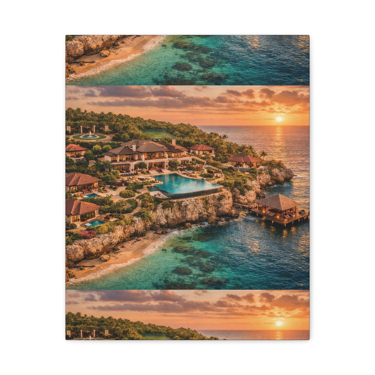 Tropical Sunset Canvas Wall Art — Coastal Resort Landscape Matte Stretched Print