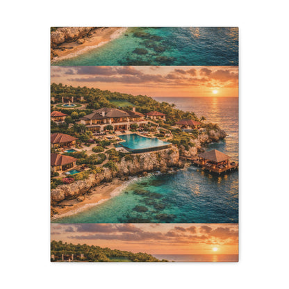 Tropical Sunset Canvas Wall Art — Coastal Resort Landscape Matte Stretched Print