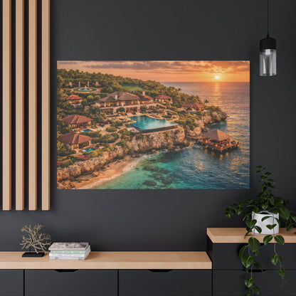 Tropical Sunset Canvas Wall Art — Coastal Resort Landscape Matte Stretched Print