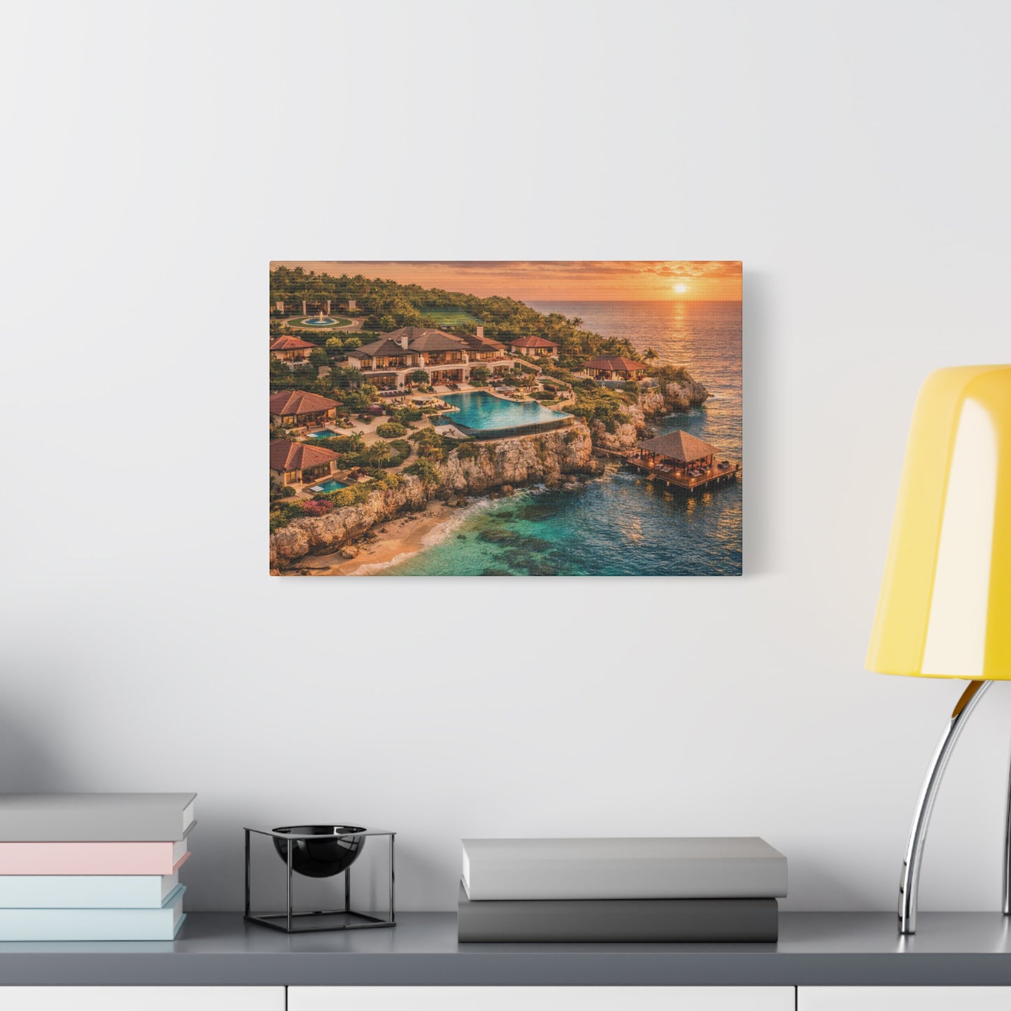 Tropical Sunset Canvas Wall Art — Coastal Resort Landscape Matte Stretched Print